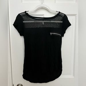 Thin Black Short-Sleeve Tee with Zipper Pocket Size M
